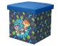 Aufbewahrungsbox mit blauem Deckel, mit Paw Patrol-Charakteren und Dinosaurier-Mustern.