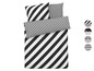 Ein Bettwäsche-Set in schwarz-weißen Streifen mit passenden Kissenbezügen.