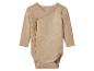 Beiger Baby-Wickelbody mit langen Ärmeln und Druckknöpfen.