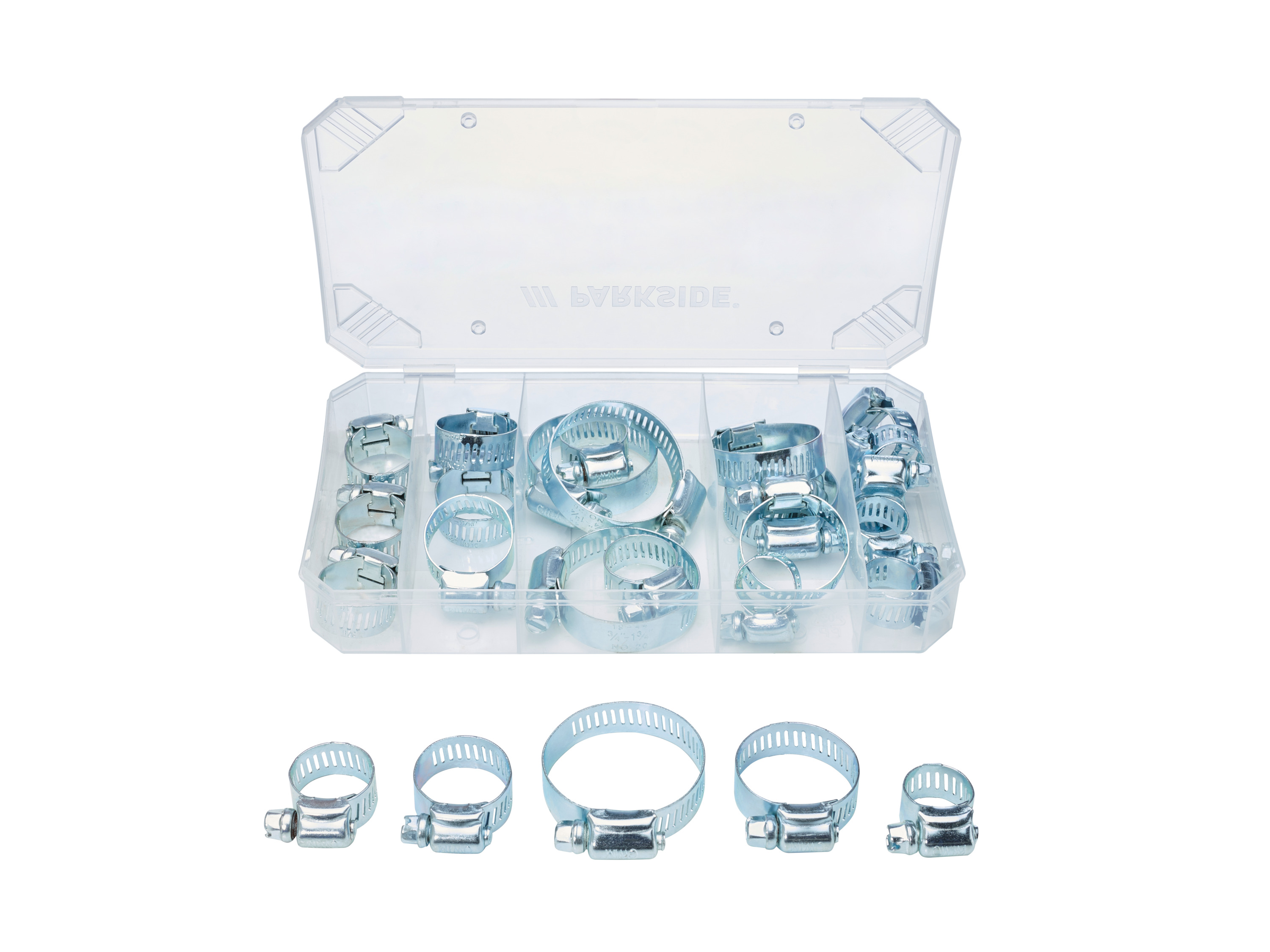 PARKSIDE® Haken-und-Ösen- / Schrumpfschlauch- / Blindnieten- / Dichtungsring- / Schlauchklemmen- / Flügelkopf-Schlauchklemmen-Sort (schlauchklemmen-sort. 26tlg.)
