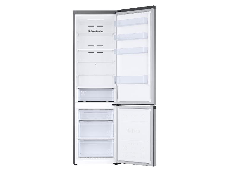 Ein offener Samsung Kühlschrank mit All-Around Cooling und No Frost Funktionen.