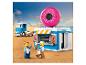 LEGO Set mit einem Donut-Laden am Strand, einem LKW und Minifiguren.