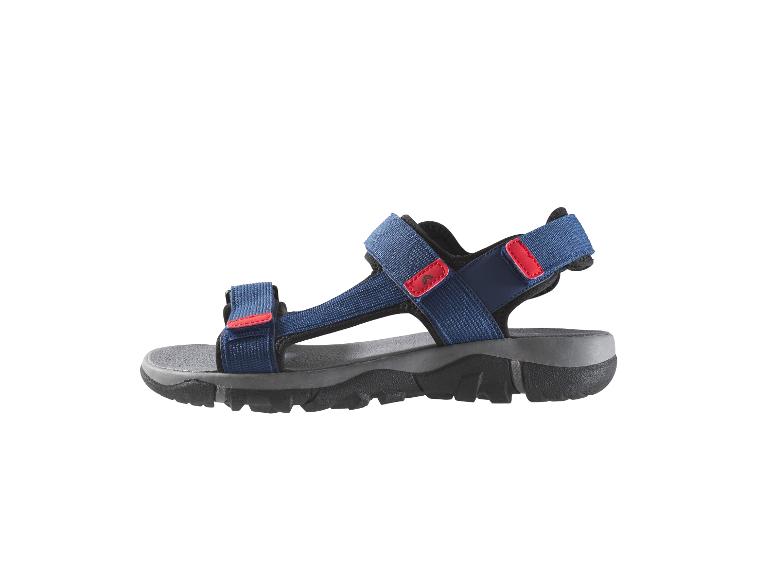 Marineblaue und graue Sportsandalen mit verstellbaren Riemen.
