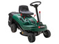 Ein grüner Parkside Aufsitzmäher mit Fangkorb.