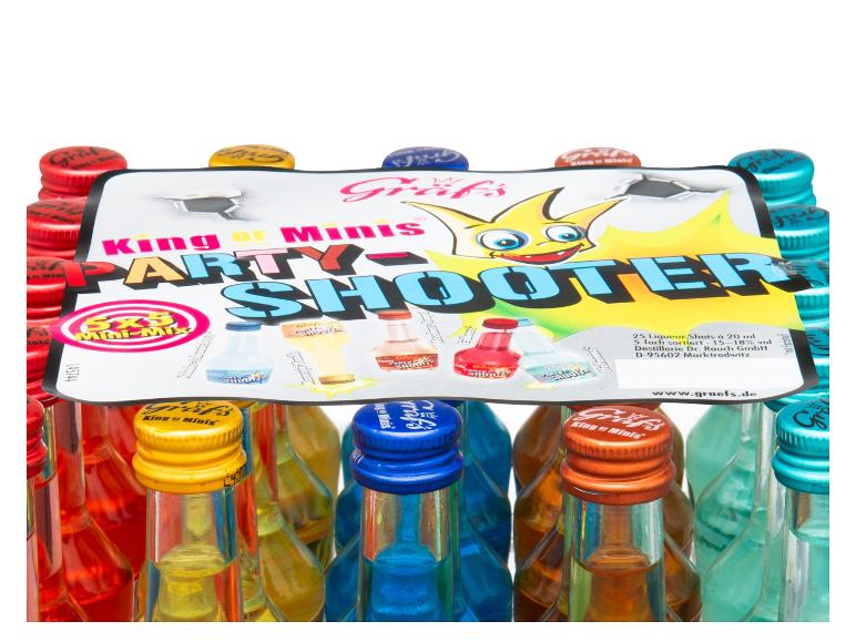 Graef's King of Minis Party Shooter, 25 bunte Likör-Miniflaschen.