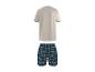 Herren beiges Kurzarm-T-Shirt und blaue karierte Shorts