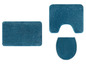 Badezimmerteppich-Set mit einem blauen Fußboden-, Toiletten- und Toilettensitzteppich.