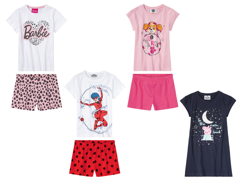 Pyjamas für Mädchen mit Barbie, Paw Patrol, Miraculous und Peppa Pig.
