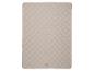 Beige gesteppte Decke mit Rautenmuster und Sansibar-Logo.