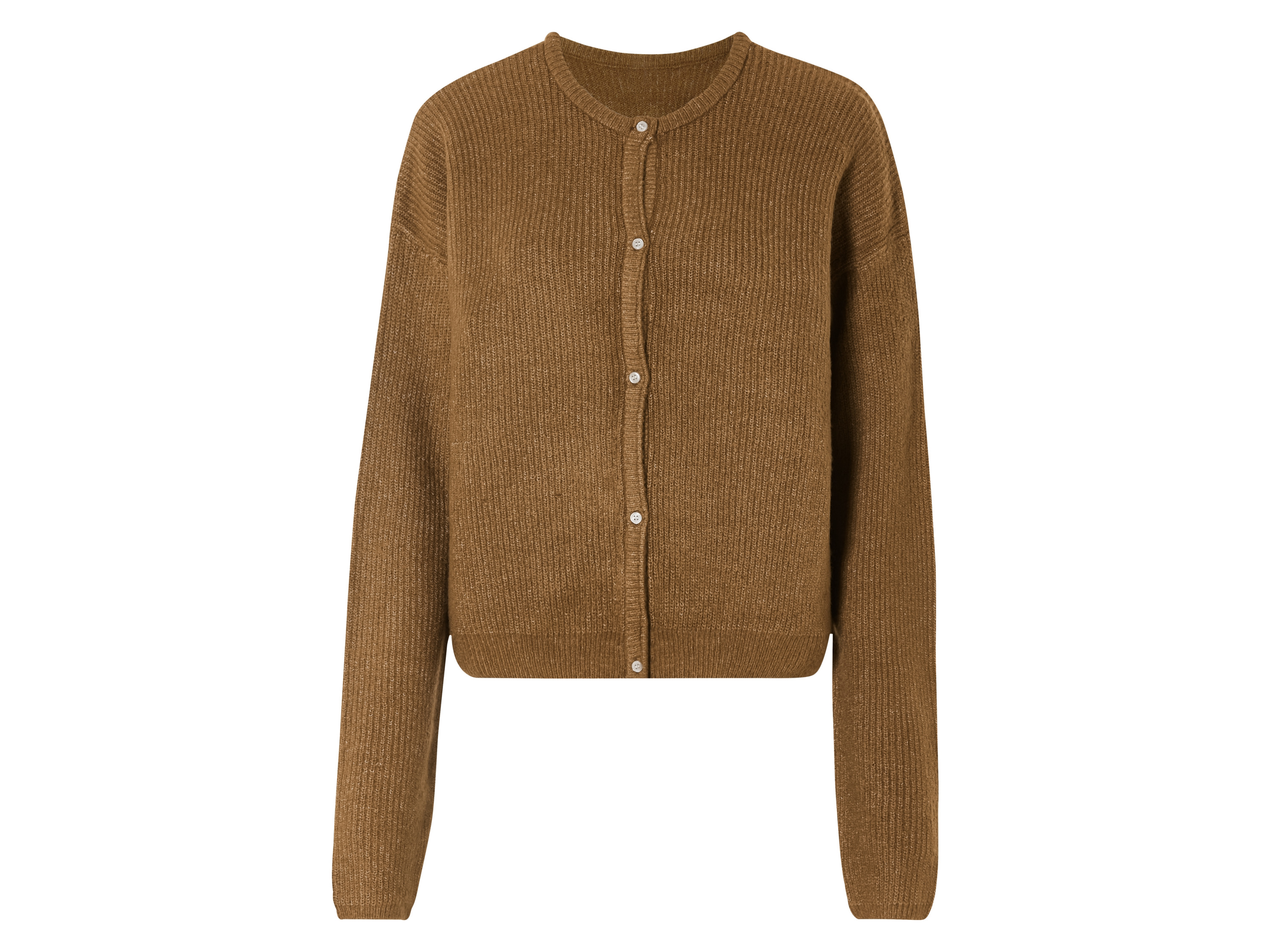 esmara® Damen Strickjacke (Braun, L(44/46))““ | durchgehende Knopfleiste Schnitt: – Ausschnitt: beige: V-Ausschnitt braun: Rundhalsausschnitt Kragenform: – Material: beige: Polyester recycelt, 30 % Polyamid braun: Polyester recycelt, 34 % Polyamid Pflegehinweis: waschen bei max. 30 °C Pflegeleicht nicht bleichen nicht im Wäschetrockner trocknen bügeln bis 110 °C Stufe 1. Kein Bügeln mit Dampf nicht trockenreinigen Größe: XS 32/34 – L 44/46 Meine Lidl-Größe – so einfach gehts Deine Größe findest du in der Lidl-Größentabelle . Oeko-Tex® Standard 100 Geprüft auf Schadstoffe Zertifizierungsnummer: 2014Ok0678 Aitex Standard 100 by Oeko-Tex® ist die weltweit bekannteste, unabhängige Zertifizierung schadstoffgeprüfter Textil- und Lederprodukte aller Art – vom Garn und den Stoffen bis hin zum gebrauchsfertigen Artikel. Das Label bestätigt