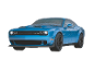 Blaues 3D-Puzzle in Form eines Sportwagens auf schwarzem Hintergrund.