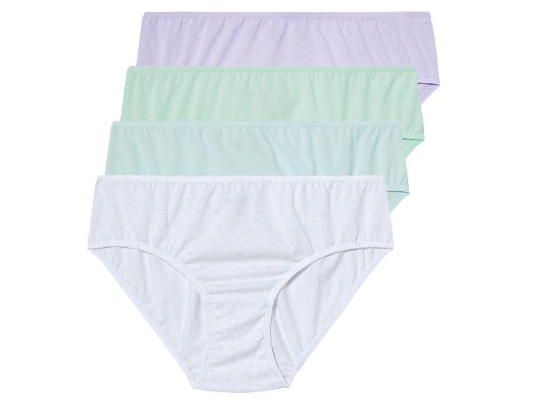 Drei Paar Unterhosen: Weiß mit Punkten, hellgrün und lila.