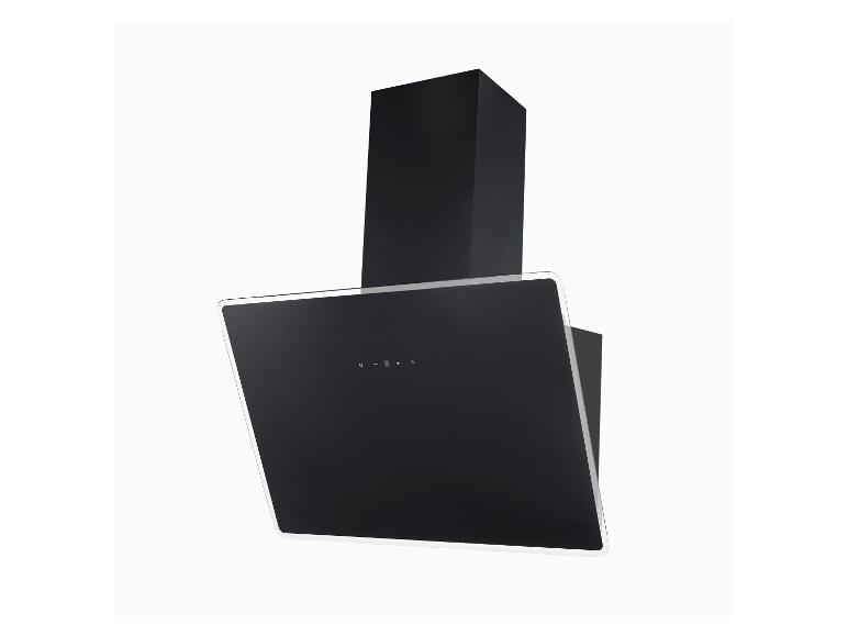 Schwarze Küchenabzugshaube mit Touch-Bedienung und Glasplatte