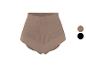 Beiger Rippen-Slip mit hoher Taille, mit beigen und schwarzen Farbmustern.