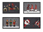 Weihnachtsfußmatten mit Zwergen, Nussknackern, Weihnachtsmann, Rentieren und Hund.