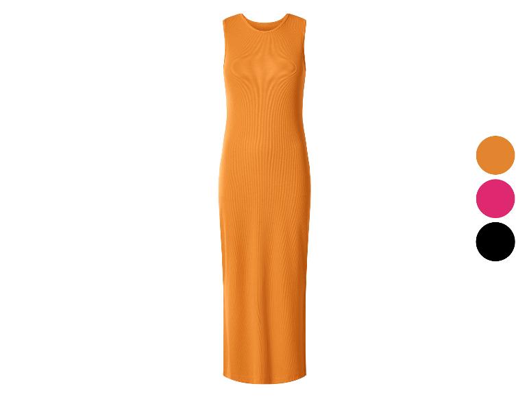 Orange geripptes ärmelloses Midikleid mit Farboptionen in Pink und Schwarz.