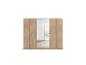 Holzfarbener Kleiderschrank mit Spiegeltüren und sechs Türen.
