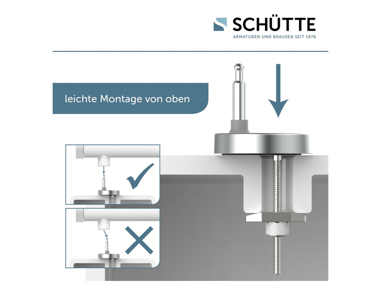 Montageanleitung für eine Schütte Duschstange mit Schraubbefestigung.