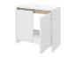 Weißer Badezimmerschrank mit offenen Türen und hellen Holzdetails
