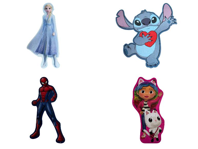 Puzzles mit Elsa, Stitch, Spiderman und einem Mädchen mit einer Katze.