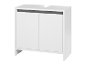 Ein weißer Badezimmerschrank mit zwei Türen.