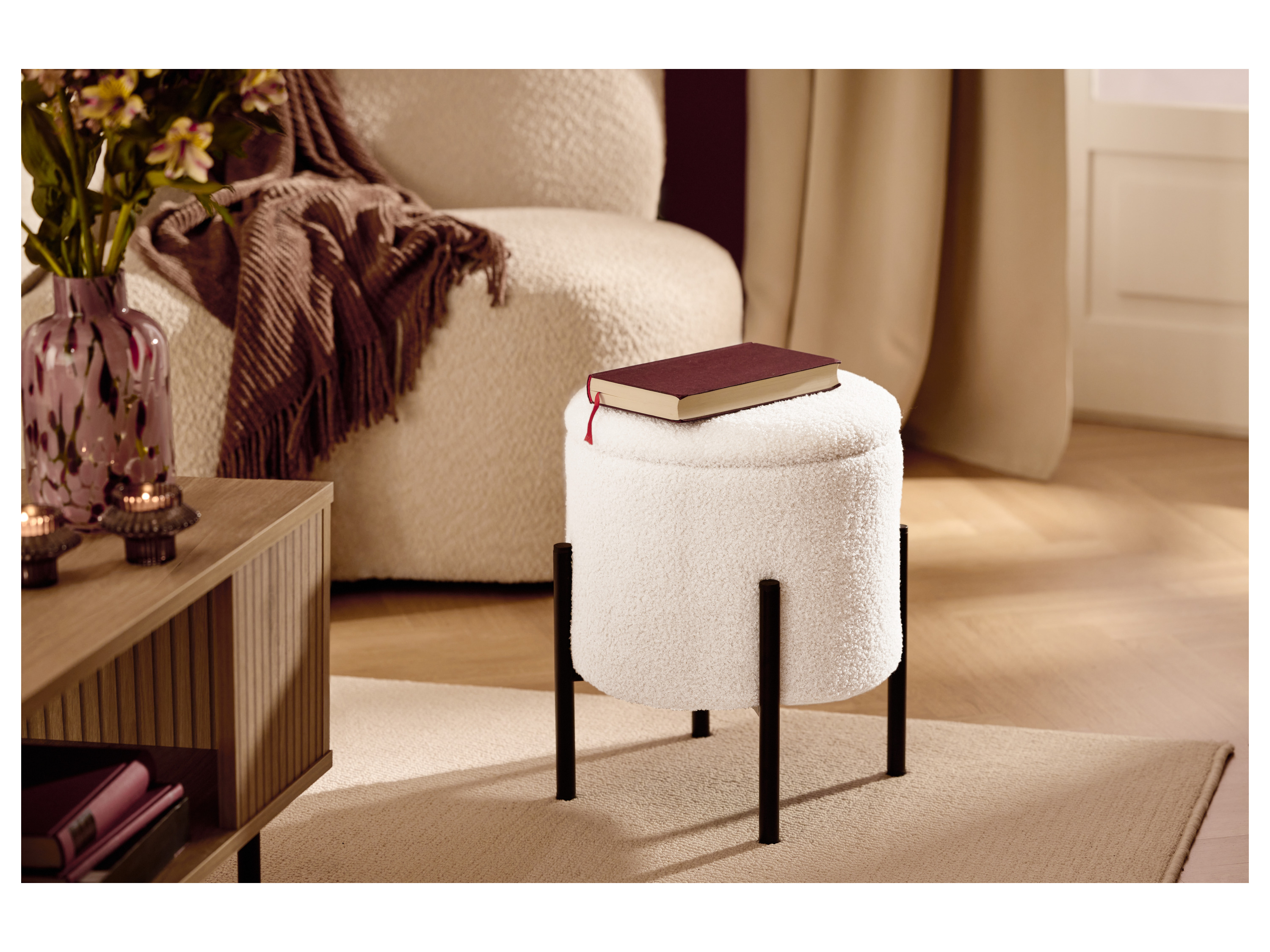 LIVARNO® Hocker mit Staufach (Teddy/Metallbeine) – Bild 2 von 4