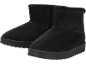 Ein Paar schwarze, lässige Winterstiefel mit Kunstfellfutter.