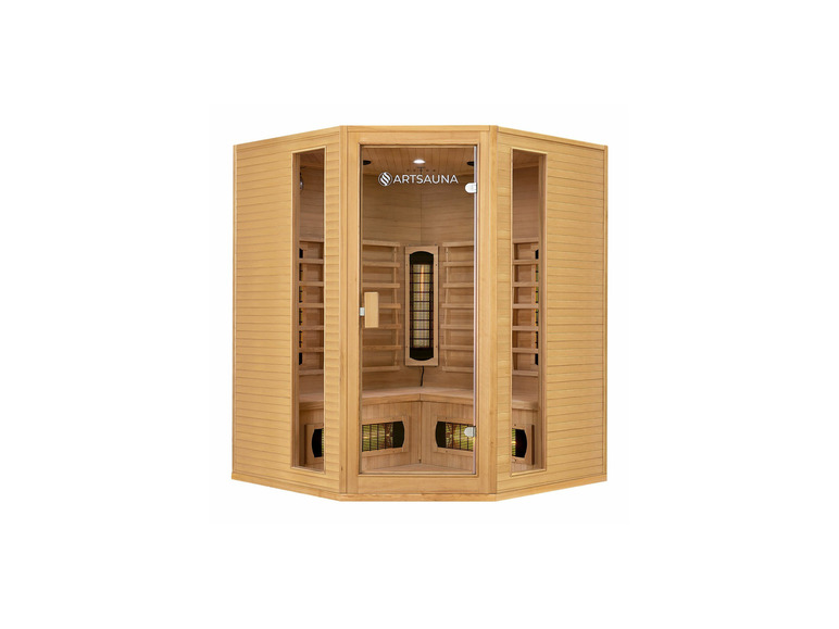 Eine Holzsauna mit Glastür der Marke Artsauna.