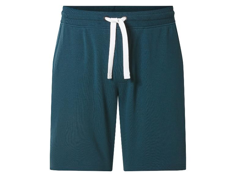 Dunkelblaue Sweatshorts mit weißem Kordelzug.
