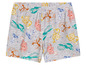 Graue Shorts mit einem Muster aus Looney Tunes-Charakteren.