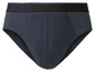 Eine dunkelblaue Unterhose mit einem schwarzen Bund.
