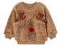 Ein brauner, weicher Pullover mit Rentier-Motiv für Babys.