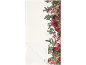 Weiße Tischdecke mit rot-grünem weihnachtlichem Blumenmuster.