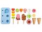 Holz-Eisspielset mit Form, Eis am Stiel und Waffeln.