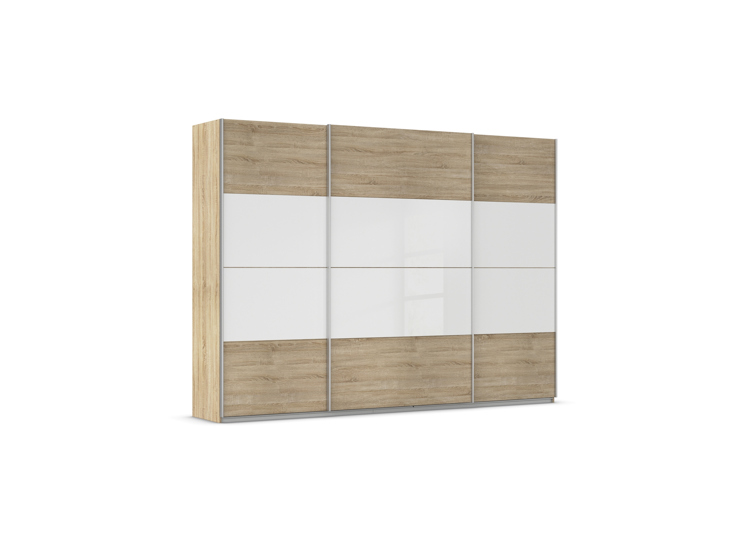 RAUCH ORANGE Quadra Schwebetürenschrank mit Glaselementen (Premium-Zubehör, Korpus:Eiche, Glas:Weiß, 315 x 230 cm) – Bild 4 von 4