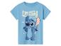 Blaues T-Shirt mit Cartoon-Charakter-Aufdruck und dem Text „I'm not a morning alien“.