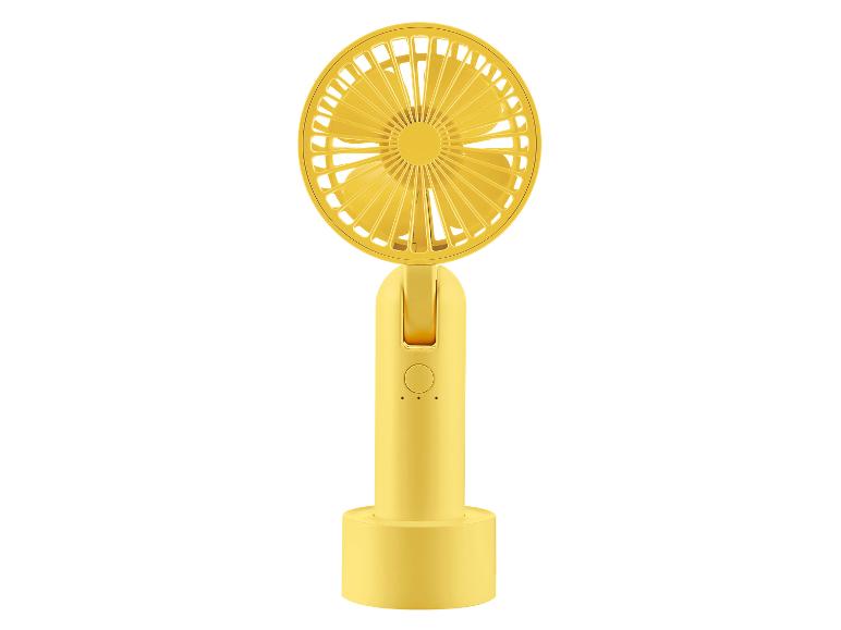 Gelber, wiederaufladbarer Tischventilator.