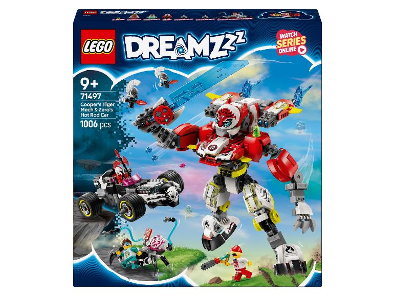 LEGO DREAMZzz Box mit Coopers Tiger Mech und Zeros Hot Rod Auto.