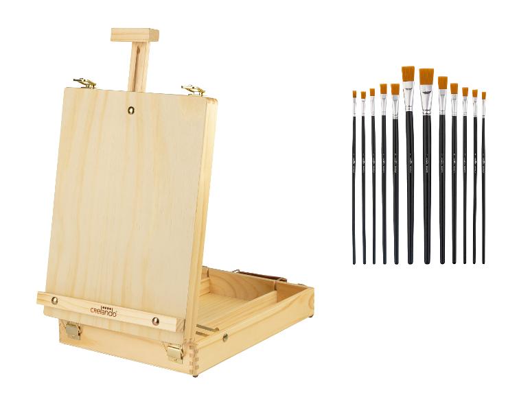 Crelanado Holzstaffelei mit einem Set von 12 Pinseln.