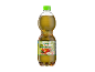 Flasche Apfelschorle mit Etikett, das Äpfel und 60% Fruchtgehalt zeigt.