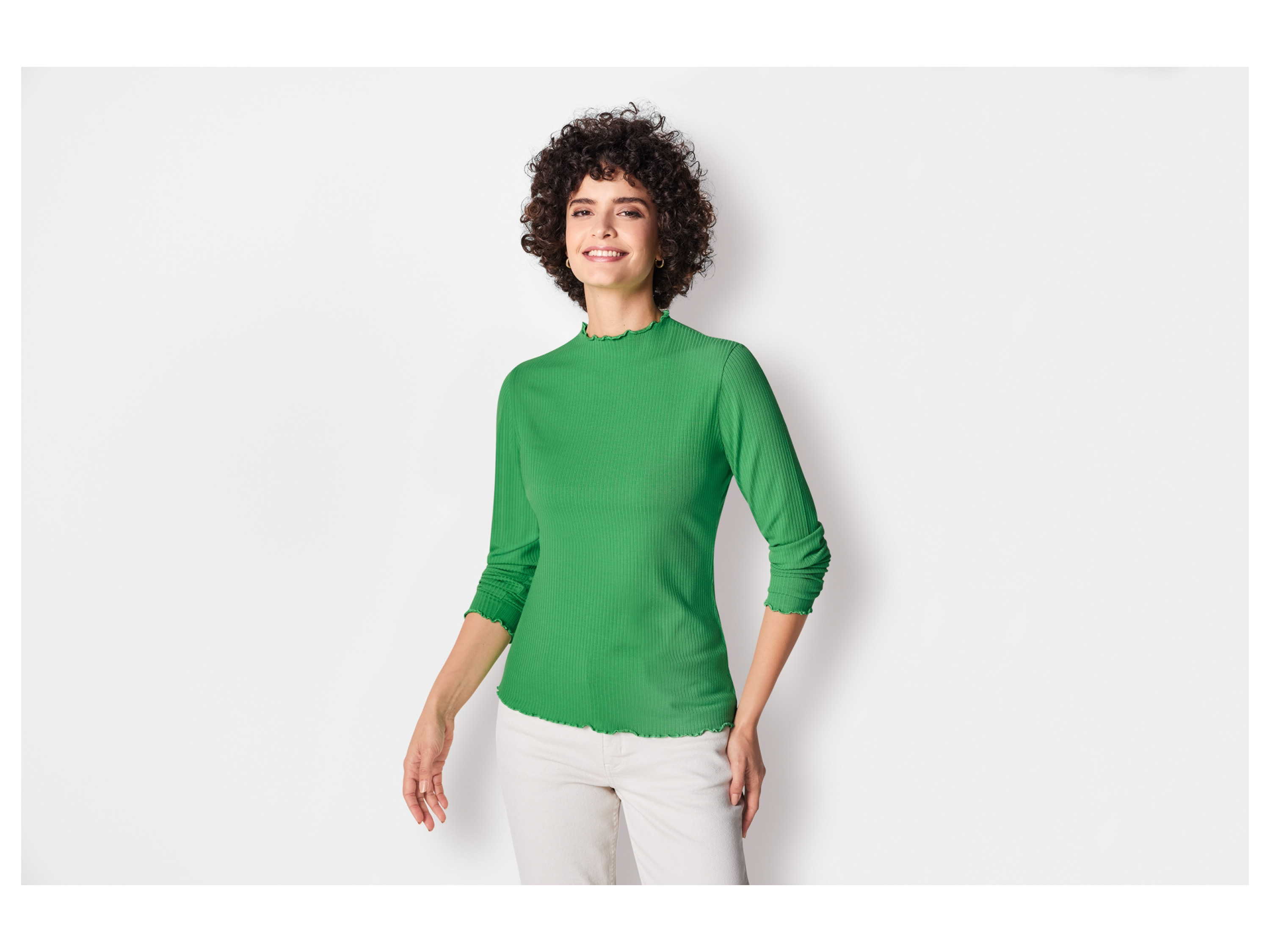 Thumbnail - esmara® Damen Langarmshirt Rippe 2er (Grün/Weiß, L(44/46))