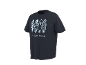 Dunkelblaues T-Shirt mit vier hellblauen Surfbrettern und dem Text „OLDEN HOUR“.