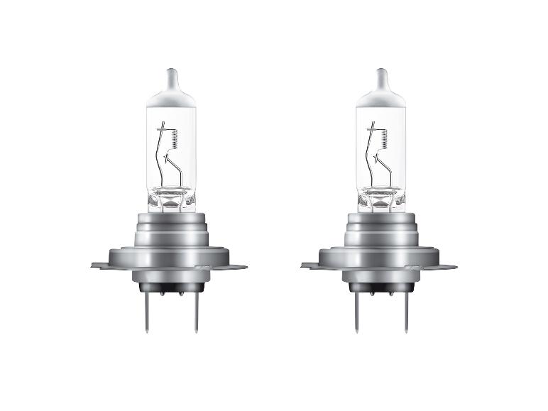 Zwei H7-Halogenlampen für Kraftfahrzeuge mit Klarglas und Metallsockel.