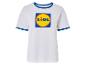 Weißes Lidl T-Shirt mit blauem Bündchen.