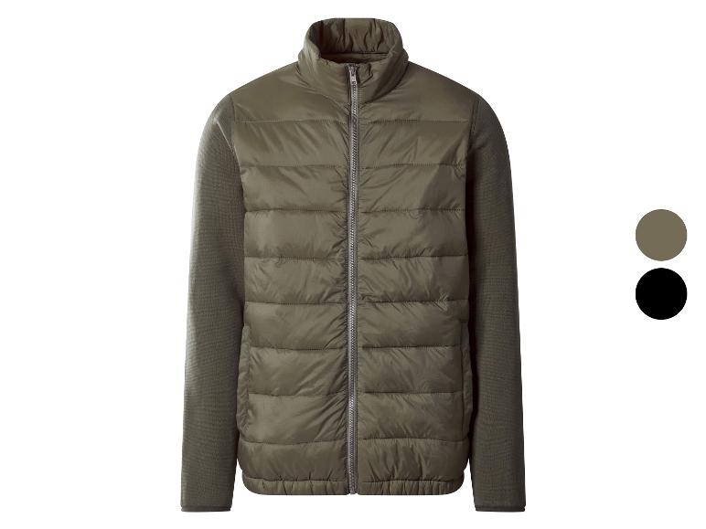 Herren-Steppjacke in Olivgrün mit Strickärmeln und zwei Farboptionen.