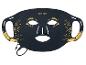 Schwarze LED-Gesichtsmaske mit goldenen Wimpern- und Blattdetails, mit Ladekabel.