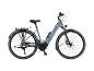 Graues City-E-Bike mit Gepäckträger und Federgabel.