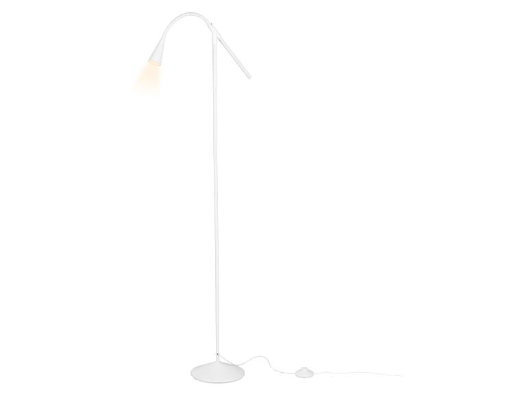 Weiße Stehlampe mit flexiblem Arm und Fußschalter