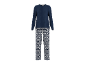 Dunkelblauer Damen-Pyjama mit langärmeligem Oberteil und Hose mit Weihnachtsmotiv
