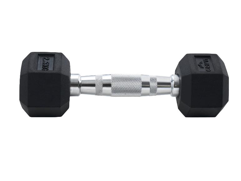 Crivit 2,5 kg Hantel mit schwarzen sechseckigen Gewichten und verchromtem Griff
